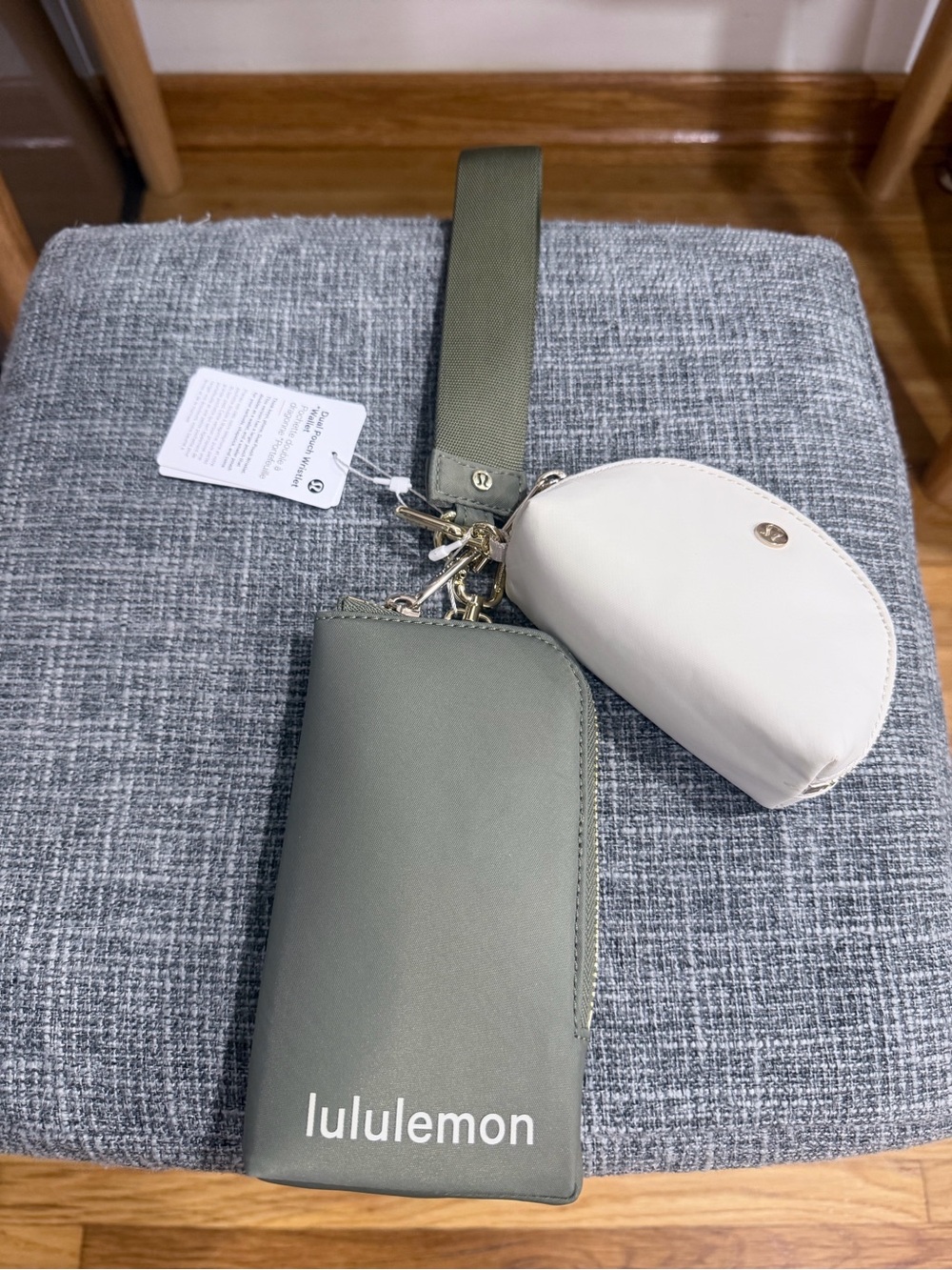 lululemon athletica Olive Green and Cream Double Pouch Wristlet with Strap - Picture 3 of 8